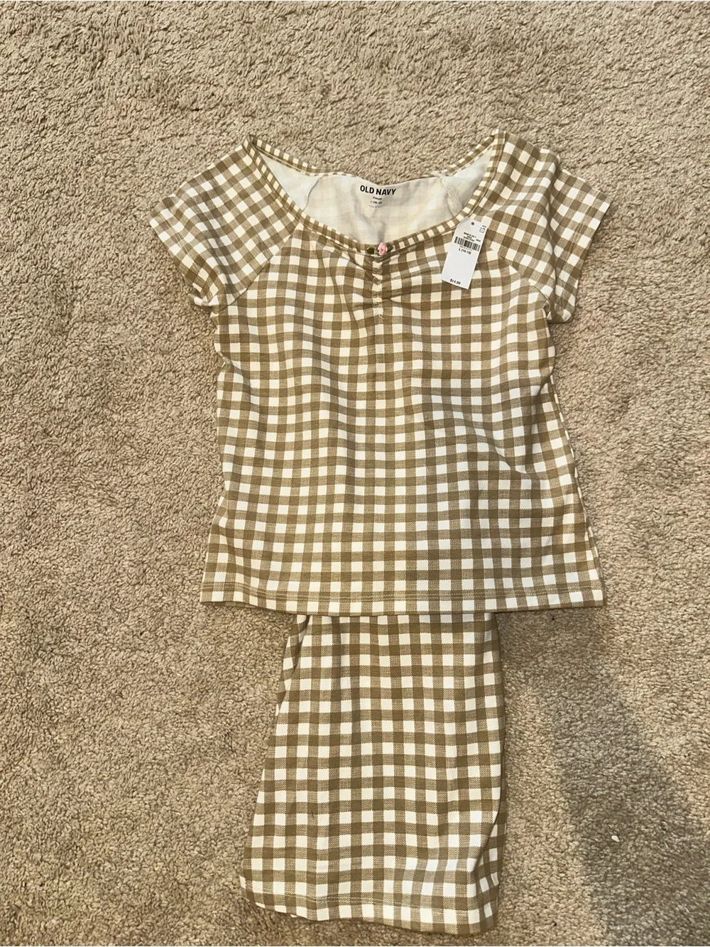 Old Navy Tan and White Gingham Skort set